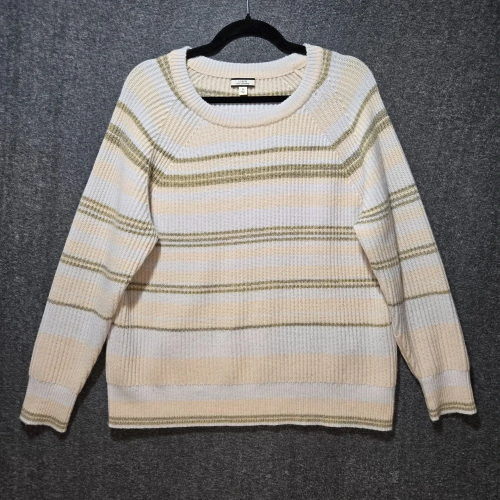 J. Crew Cashmere Ribbed Crewneck Sweatshirt‎ In Stripe S BF015 Pearl Oyster Ash